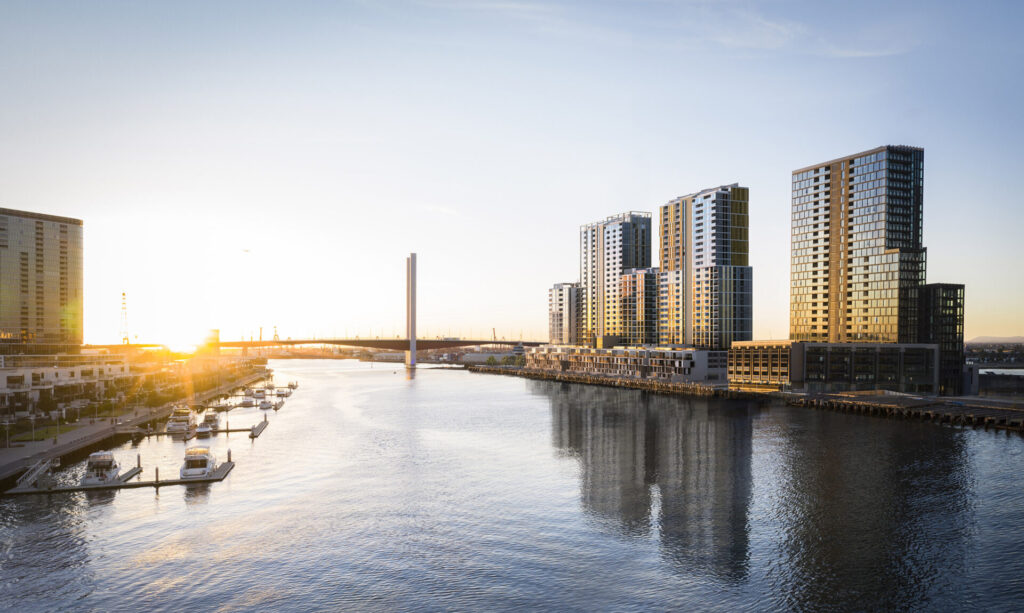 Photo of a sunset in Melbourne with a bridge
